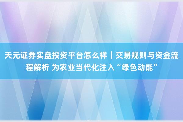 天元证券实盘投资平台怎么样｜交易规则与资金流程解析 为农业当代化注入“绿色动能”